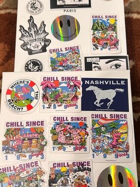 Brandy Melville Paris Multi-Color 'Chill Since' Sticker and Pin Set